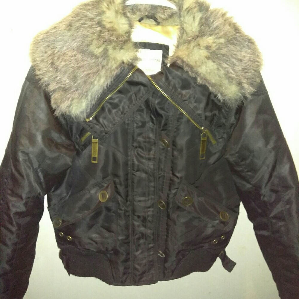Fur collar silk jacket